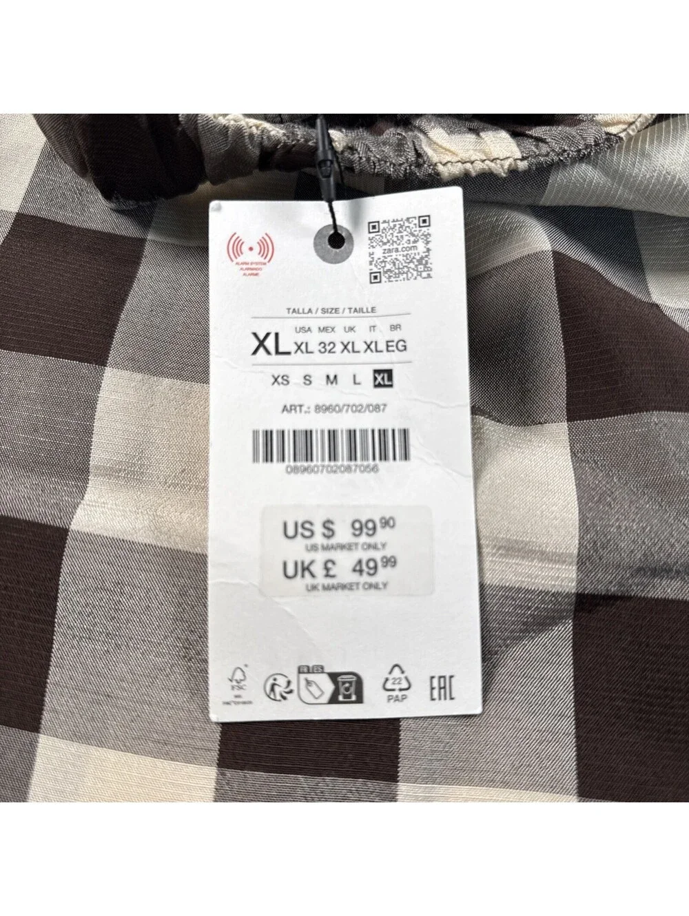 ZW Collection Gingham / Plaid Brown Flowy Pants from Zara Size XL New With Tags